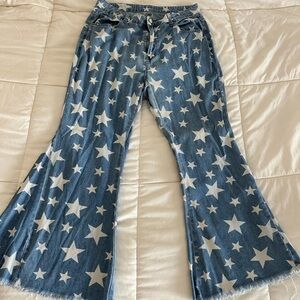 SHEIN Star Patterned Blue Flare Jeans